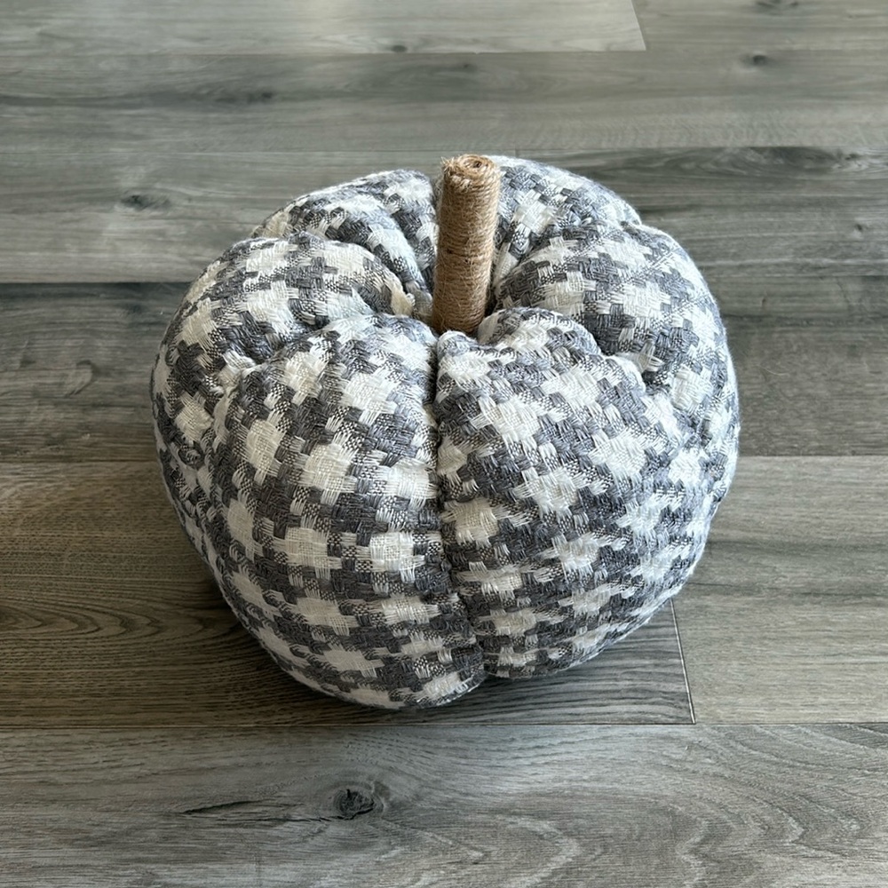Gray and Cream Houndstooth Decorative Pumpkin Decor